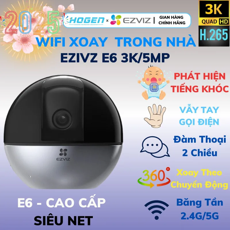 Camera Wifi EZVIZ E6 - AI CAO CẤP- Siêu Nét (5.0MP/3K)