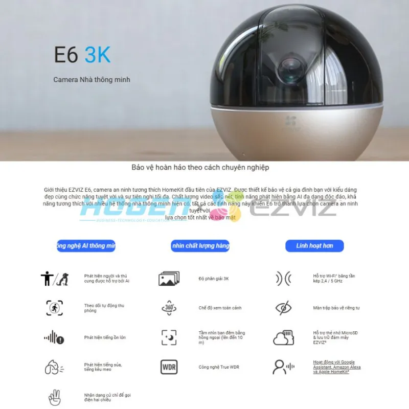 Camera Wifi EZVIZ E6 - AI CAO CẤP- Siêu Nét (5.0MP/3K)