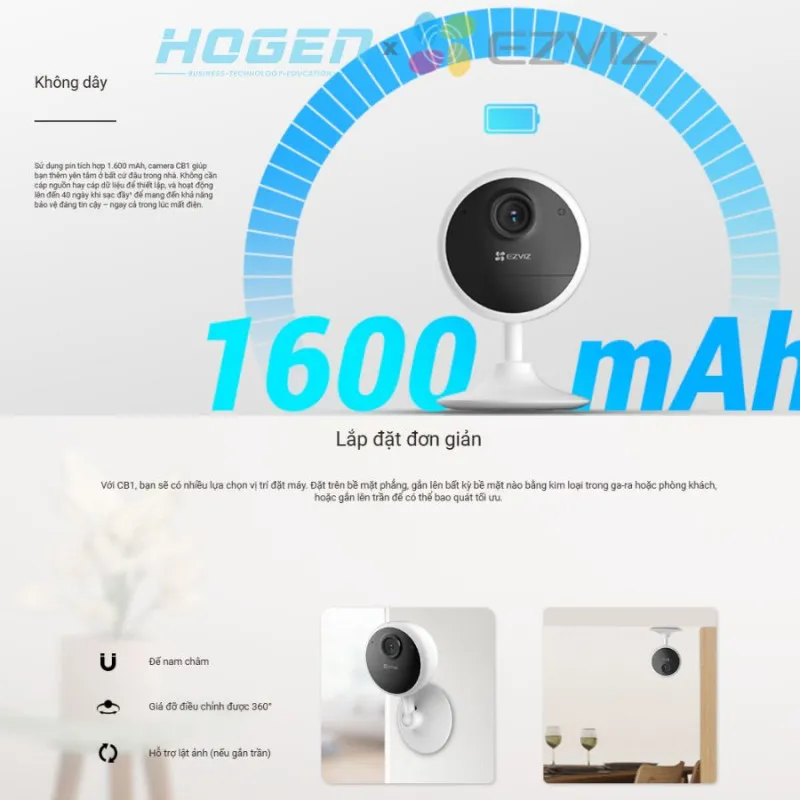 Camera Wifi EZVIZ CB1 dùng Pin 1600mAH (2.0MP)