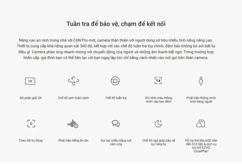 Camera Wifi EZVIZ C6N PRO 3MP 2K, Xoay 360 , Màu đêm thông minh.