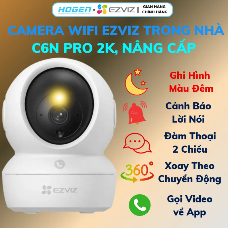 Camera Wifi EZVIZ C6N PRO 3MP 2K, Xoay 360 , Màu đêm thông minh.