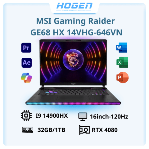 MSI Gaming Raider GE68 HX 14VHG-646VN (i9 14900HX/AI/32GB/2TB/16"MiniLED/RTX4080 12GB/Win 11)