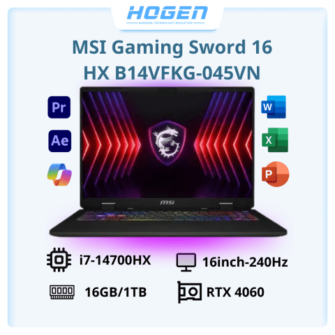 MSI Gaming Sword 16 HX B14VFKG-045VN (GeForce RTX 4060 8GB/i7-14700HX/16GB/1TB SSD/16 inch QHD+ 240Hz//Win11)