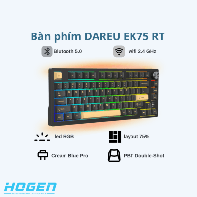 Bàn phím cơ DAREU EK75 RT Magnetic Switch (RGB, PBT Double Shot CHERRY profile, DareU Magnetic sw)