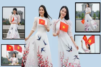 Thiếu Nữ Áo Dài Trắng Cầm Cờ Việt Nam – Quốc Khánh 2/9 Tự Hào [Gemini]