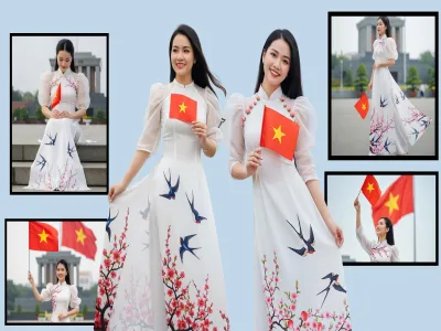 Thiếu Nữ Áo Dài Trắng Cầm Cờ Việt Nam – Quốc Khánh 2/9 Tự Hào [Gemini]