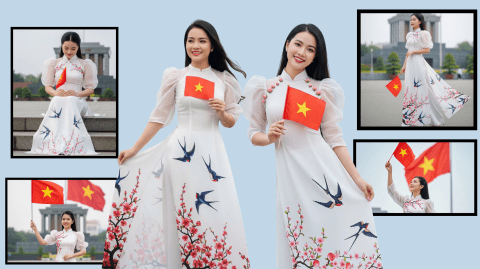 Thiếu Nữ Áo Dài Trắng Cầm Cờ Việt Nam – Quốc Khánh 2/9 Tự Hào [Gemini]