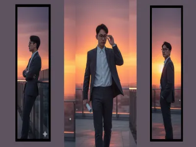 Tạo ảnh AI doanh nhân (Cinematic Portrait – Young Man Rooftop Sunset)