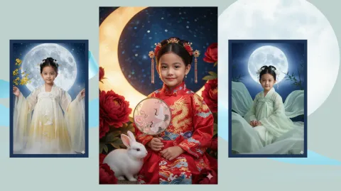 Mẫu prompt tạo ảnh "Trung Thu" .bé nào cũng có thể là chị Hằng Nga xinh đẹp